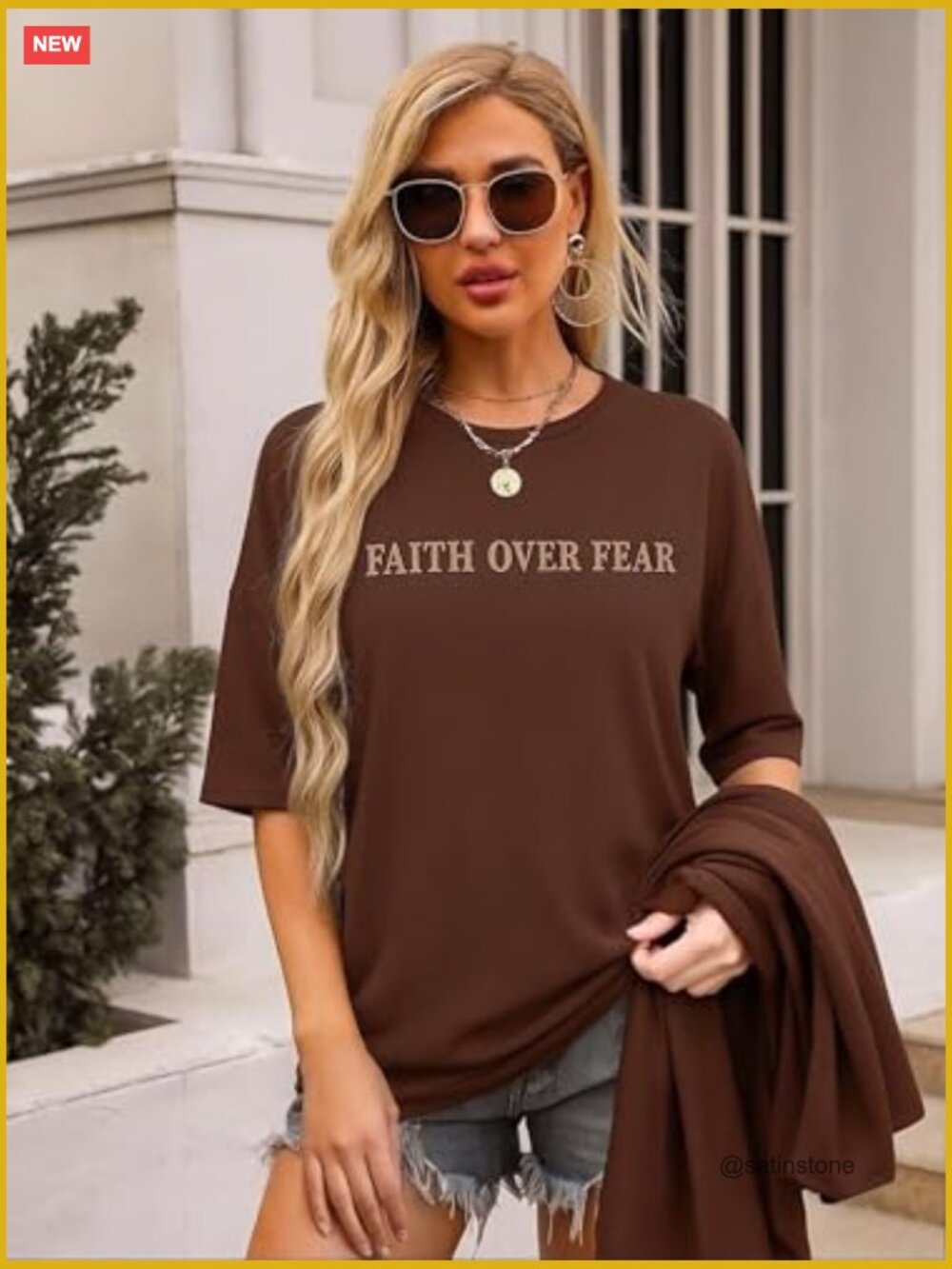 Oversized Faith Over Fear Christian T-Shirt Tee Top - Picture 2 of 7